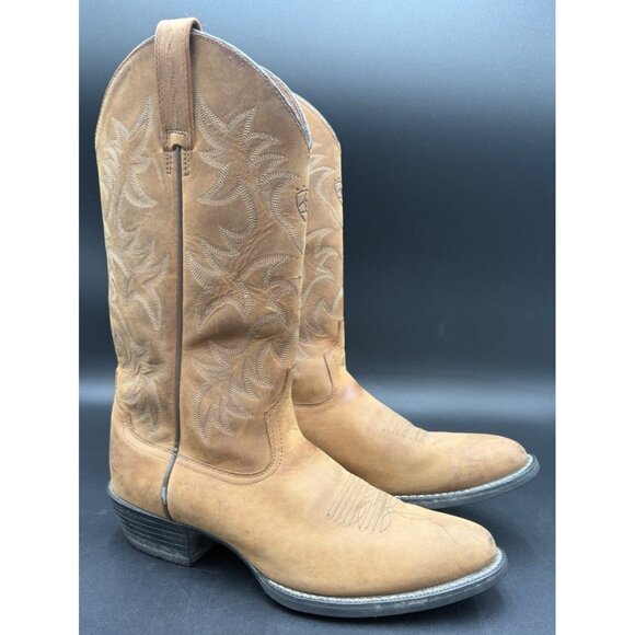 Ariat Western Cowboy Boots Mens 10D Heritage Stockman Distressed Brown Work GUC - Picture 1 of 16